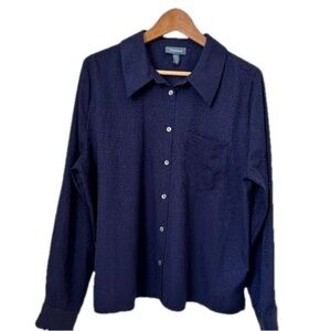 ModCloth Dark Blue Long Sleeve Oversized Collared Button Up Blouse. Size XL